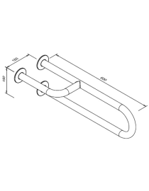 Mozgáskorlátozottak számára rögzített korlát, 3 támasz, bal 600 mm, fehér acél
