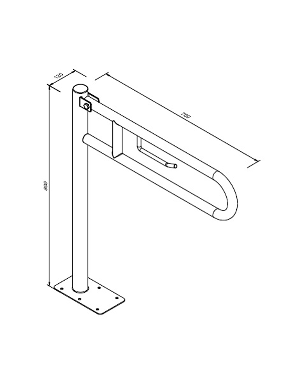 Álló kapaszkodó mozgássérültek számára, összecsukható WC-papír tartóval ⌀ 32 70 x 80 cm, matt acél