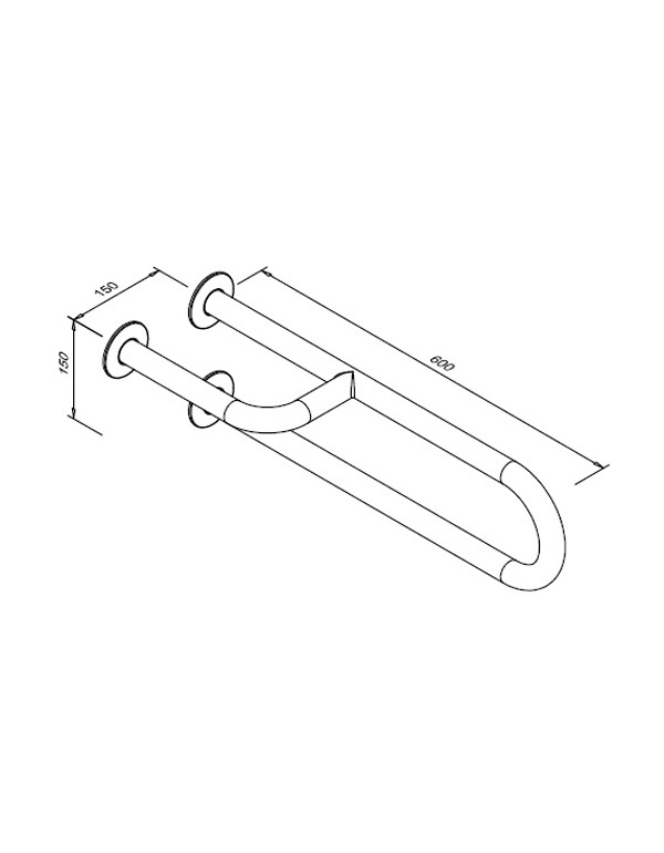 Mozgáskorlátozottak számára rögzített korlát, 3 támasz, bal 600 mm, fehér acél